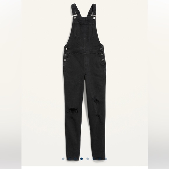 NWOT BLACK DENIM DISTRESSED OVERALLS - Picture 2 of 7